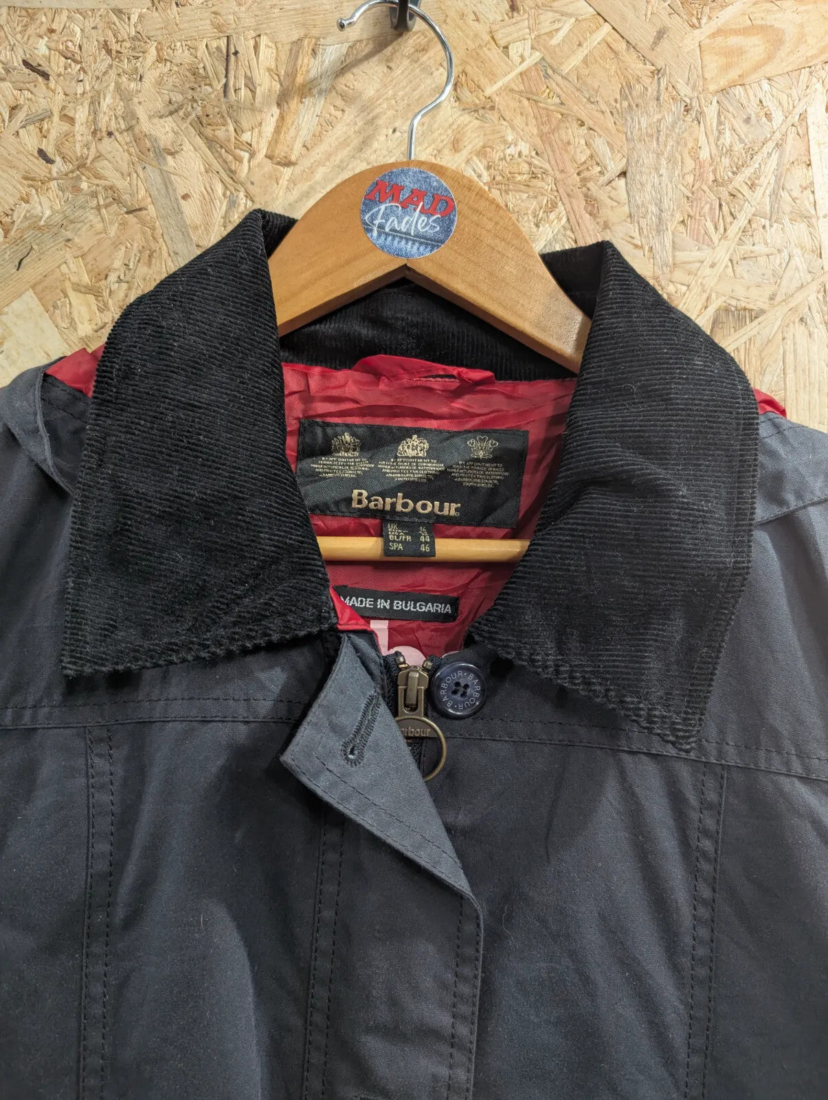 Barbour Shore Waxed Jacket Womens UK16 Navy Blue Hooded Country Parka Lined