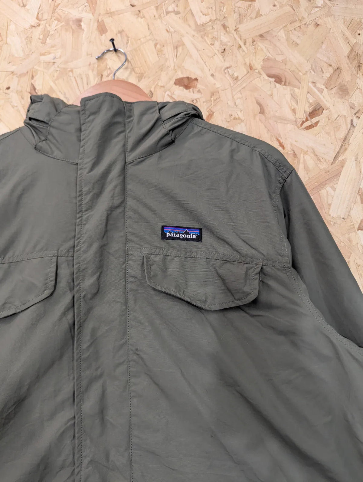 Patagonia Isthmus Parka Jacket Mens Large Green Fleece Lined Hooded Winter Coat