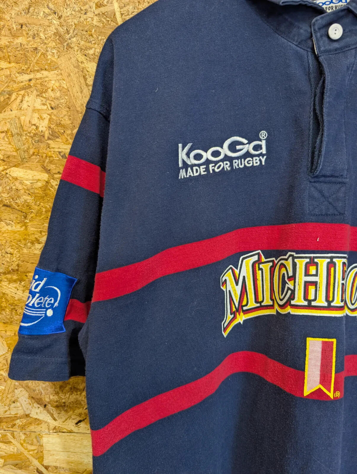 Philadelphia Whitemarsh Kooga Rugby Shirt Large Navy Cotton Striped Short Sleeve