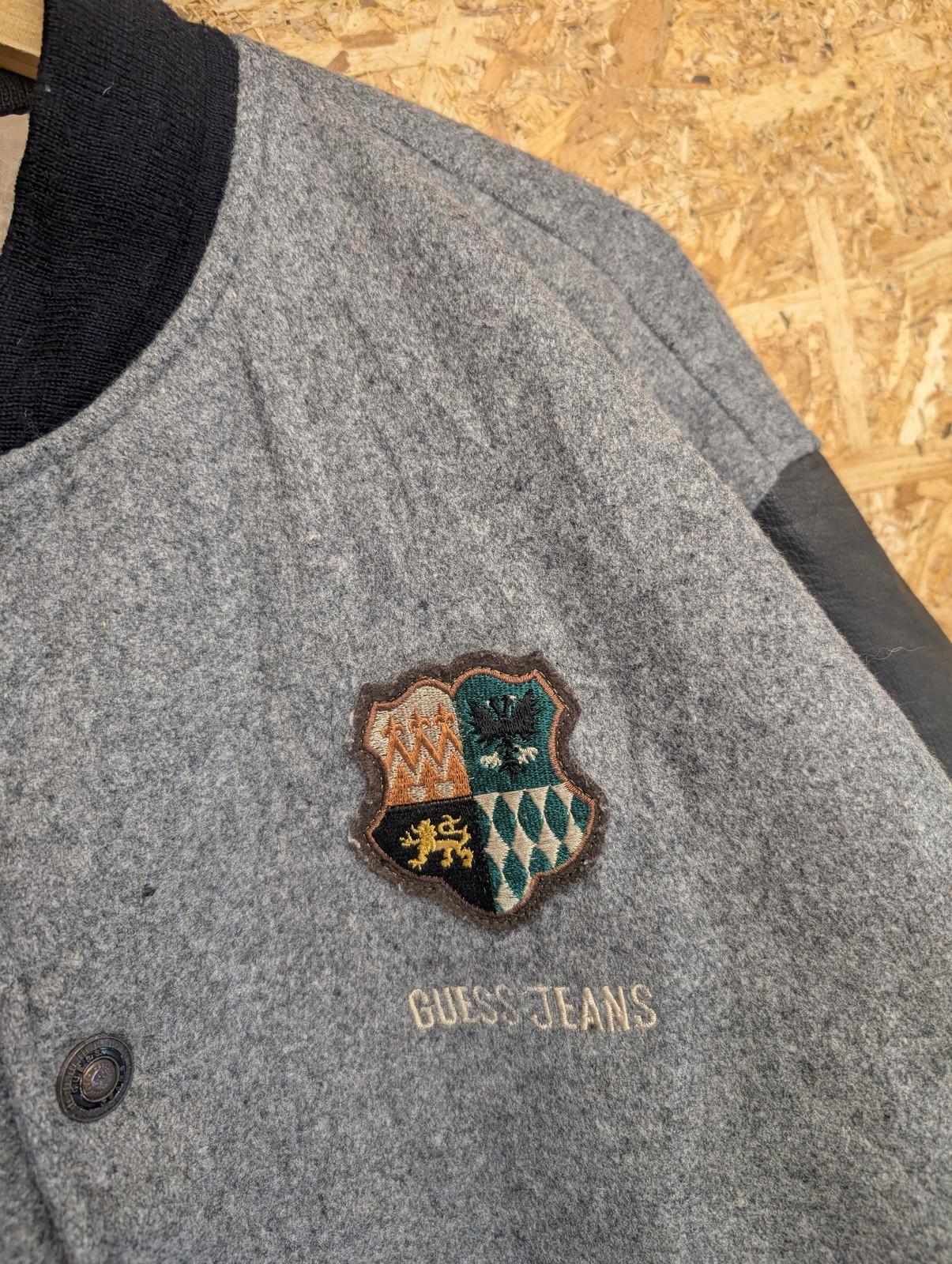 Guess Jeans Varsity Jacket Large Men Vintage 90s Wool Blend Leather Grey Black