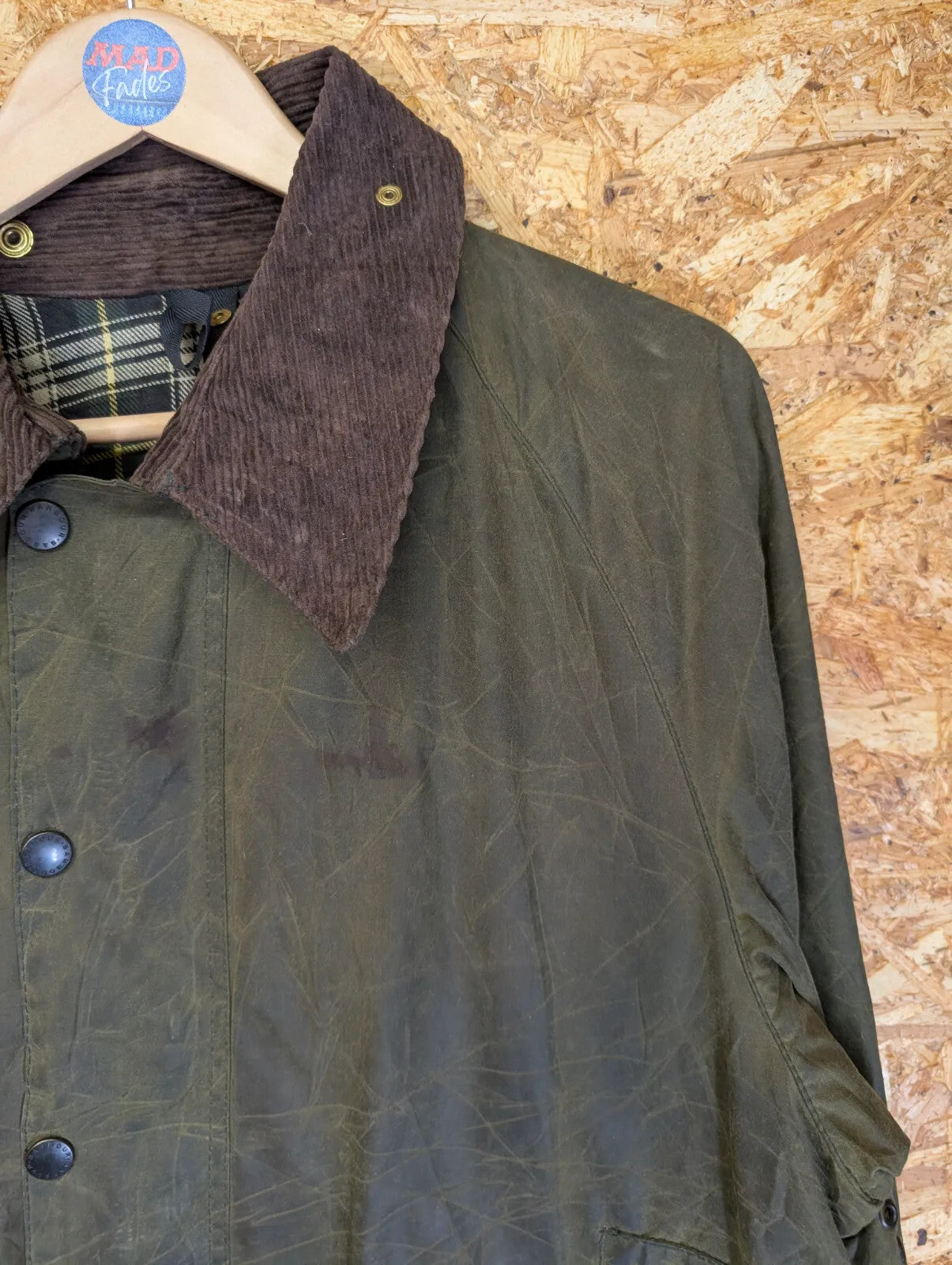 Vintage Barbour Beaufort Wax Jacket Men XL C44 112cm Olive Green A150 Cotton 90s