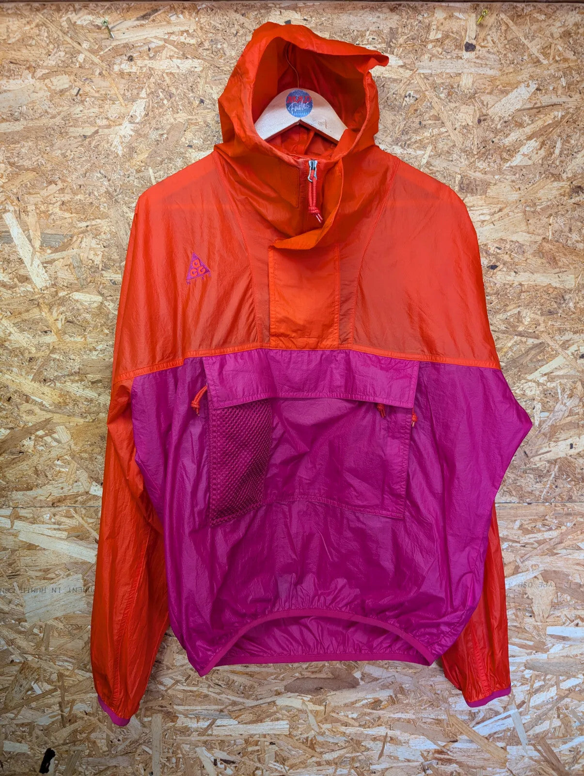 Nike ACG Smock Hood Jacket Men Small Oversized Orange Pink Windbreaker 1/4 Zip