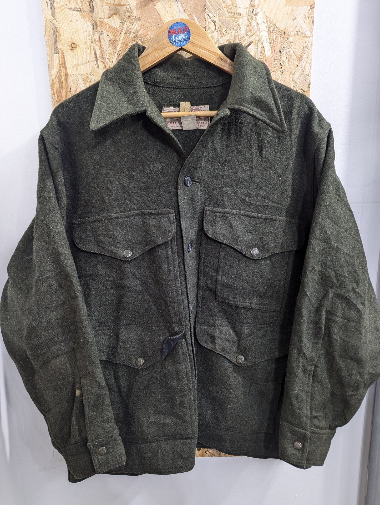 Filson Mackinaw Wool Cruiser Jacket Green Made In USA Lot 110 Size Large 42