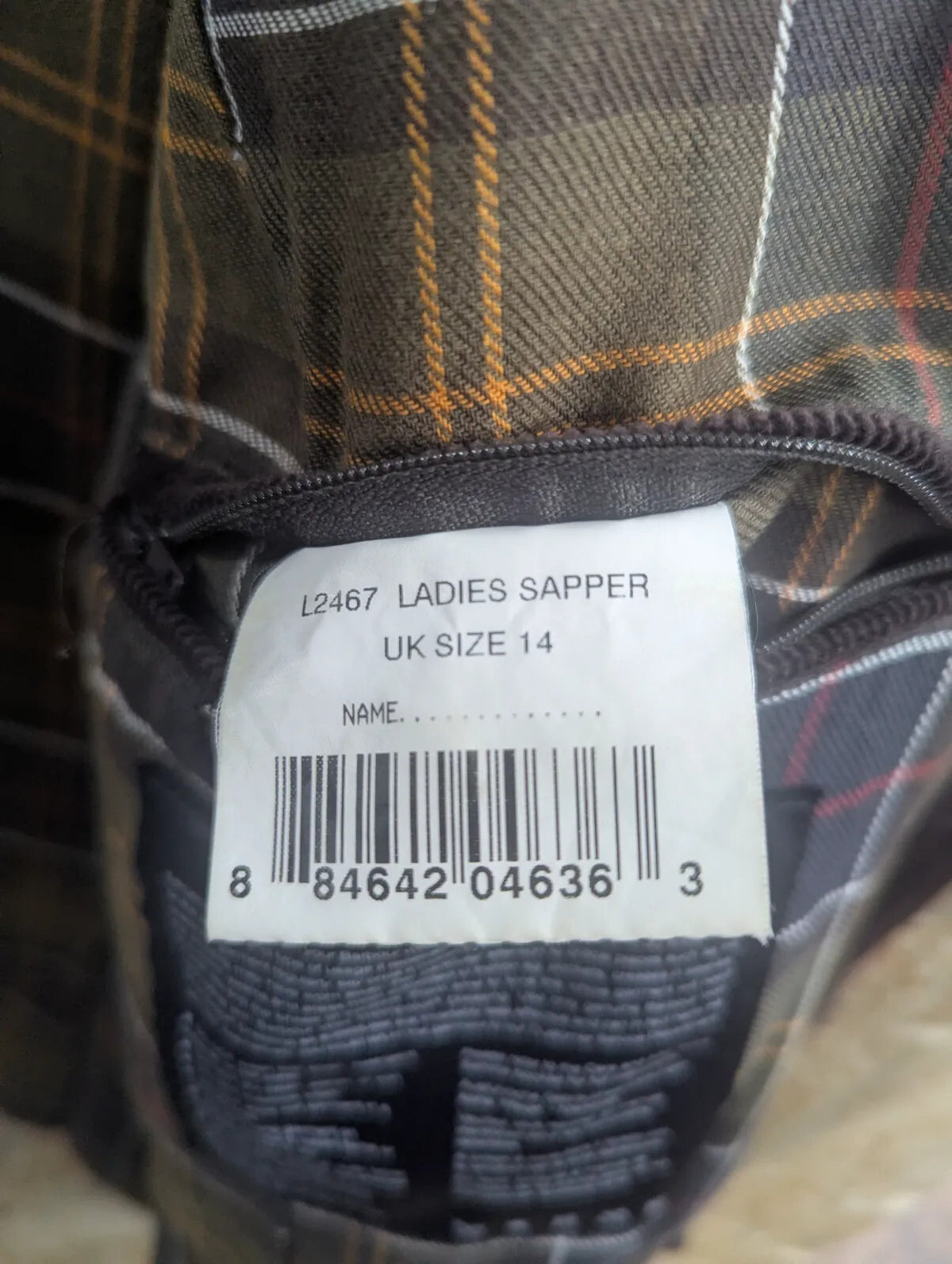 Barbour Sapper Wax Jacket Women UK14 Olive Green Cotton Tartan Lined Cord Collar