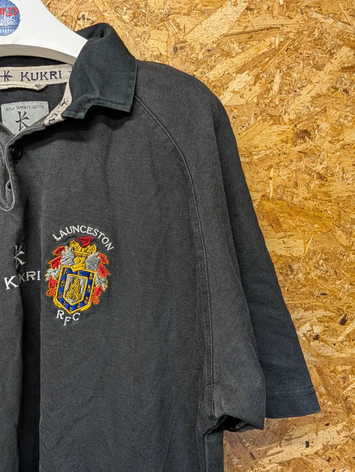 Launceston Rugby Top Mens XL Black Cotton Embroidered Log Kukri Polo S/S Cornish