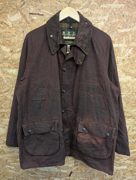 Vintage Barbour Gamefair Jacket Large Men Burgundy Wax England Tartan Cord A1220