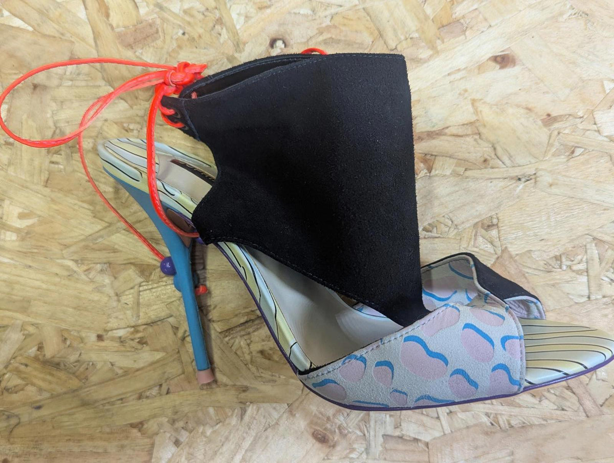 Sophia Webster Black Leather Stiletto Size 7 UK 40.5 EU Blue Heel Strappy