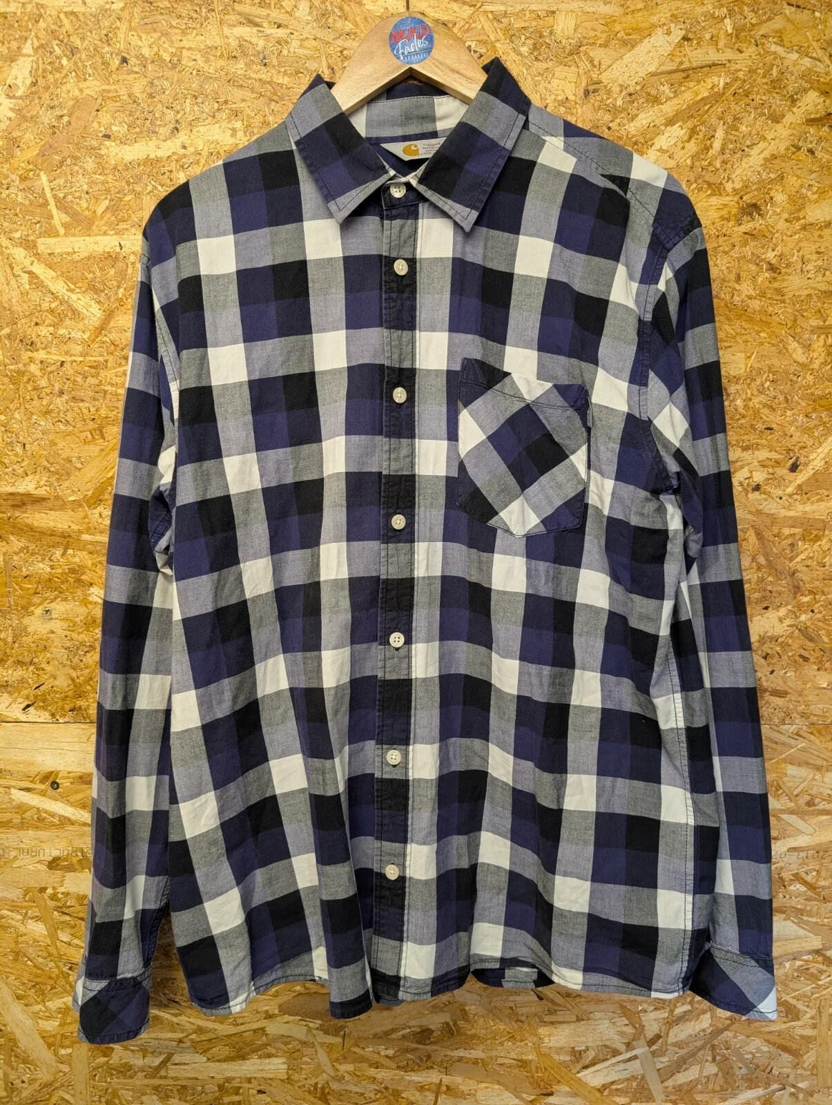 Carhartt Peyton Shirt Mens XL Long Sleeve Blue Purple White Check Cotton Plaid