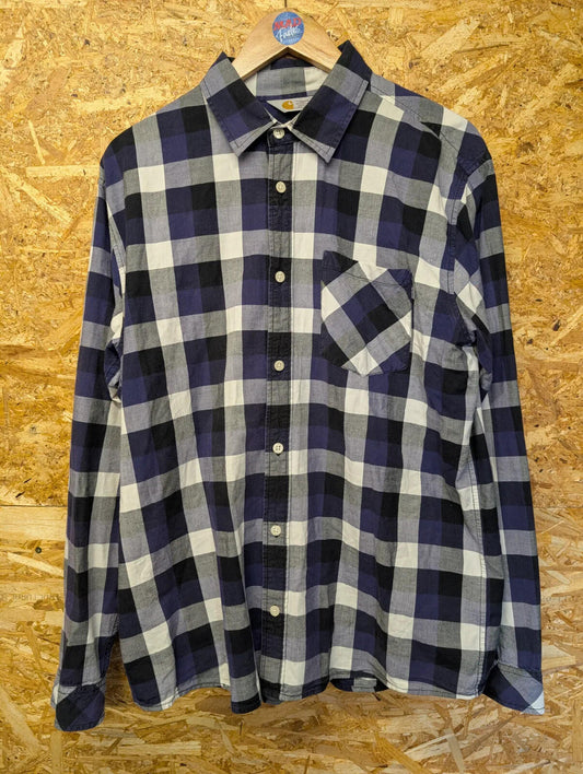 Carhartt Peyton Shirt Mens XL Long Sleeve Blue Purple White Check Cotton Plaid