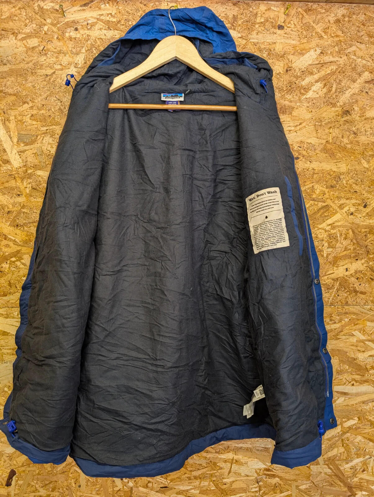 Patagonia Waxed Cotton Hooded Jacket Mens XL Blue Full Zip Pockets Outdoor