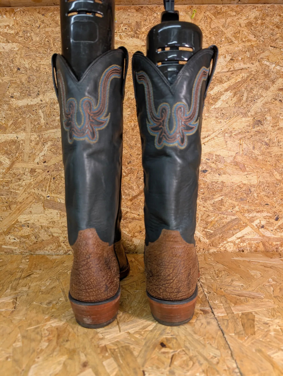 Tony Lama Cowboy Boots Mens UK8 Black Leather Western Embroidered Vintage 90s