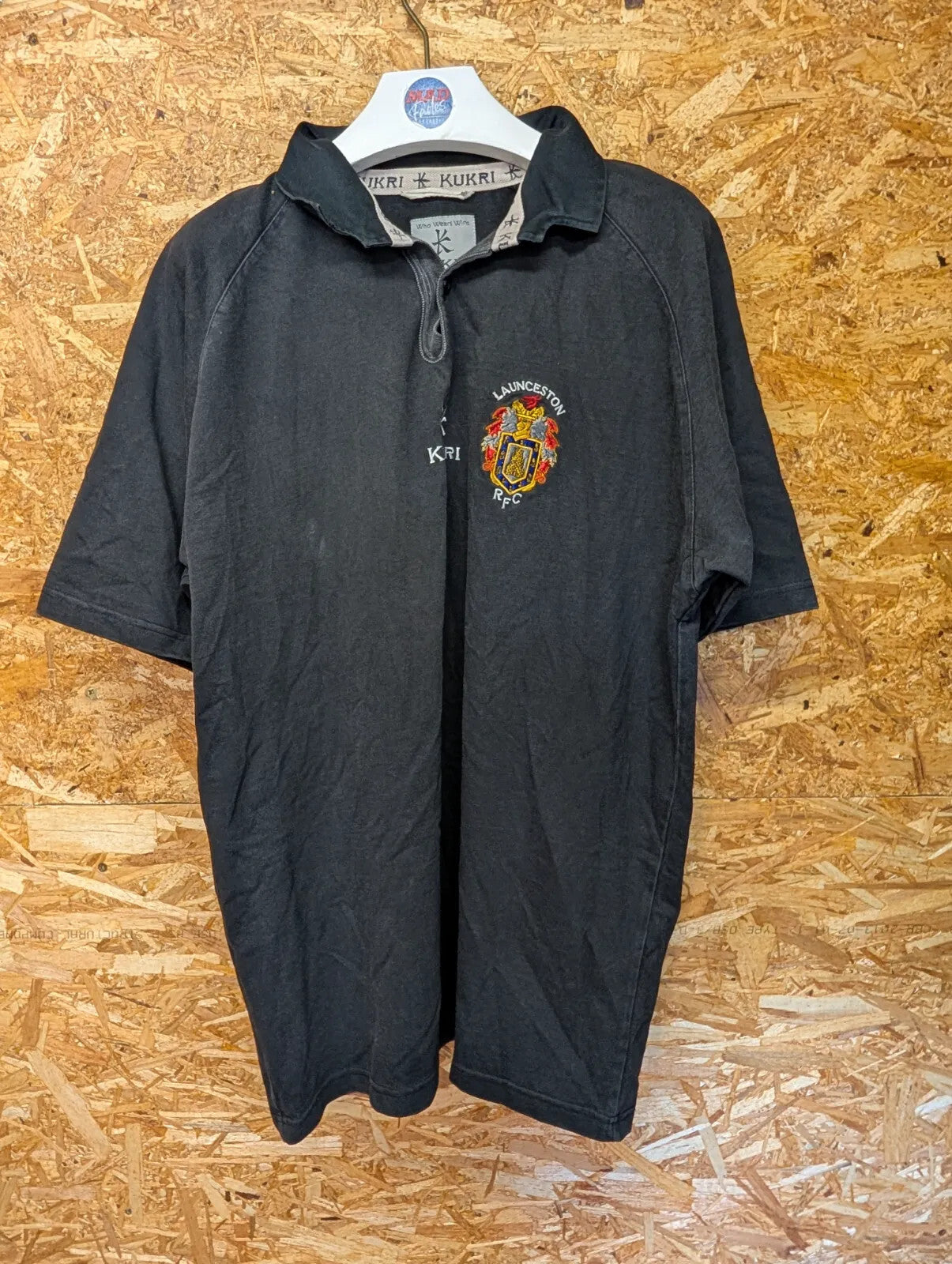 Launceston Rugby Top Mens XL Black Cotton Embroidered Log Kukri Polo S/S Cornish