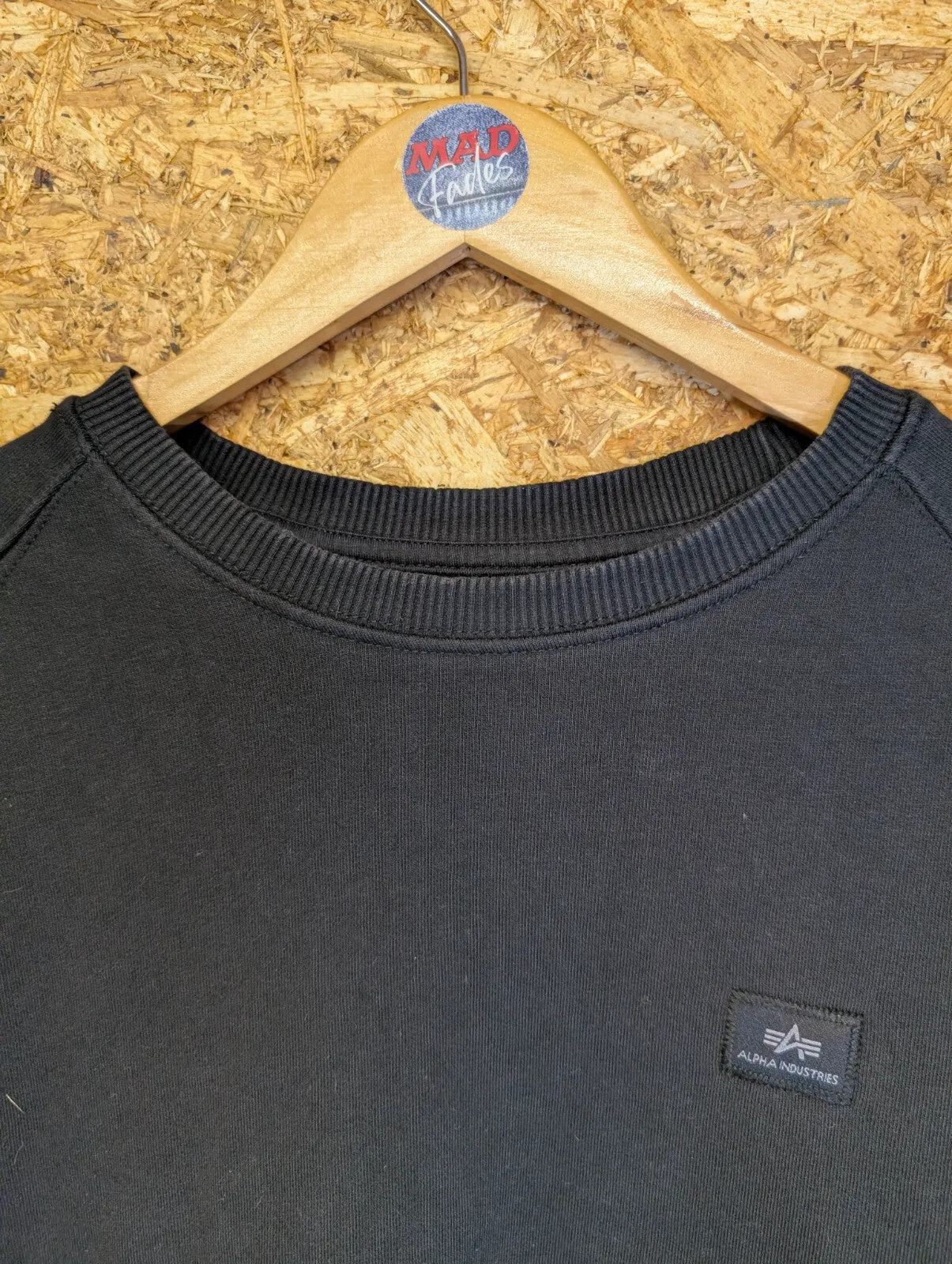 Alpha Industries Crewneck Sweatshirt Mens Black Cotton Logo Pullover Zip Pocket