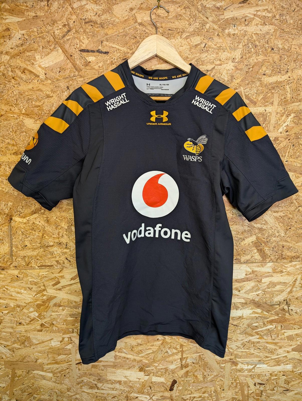 Wasps Pro Rugby Shirt Men XL HeatGear Black Vodafone Sponsor Under Armour London