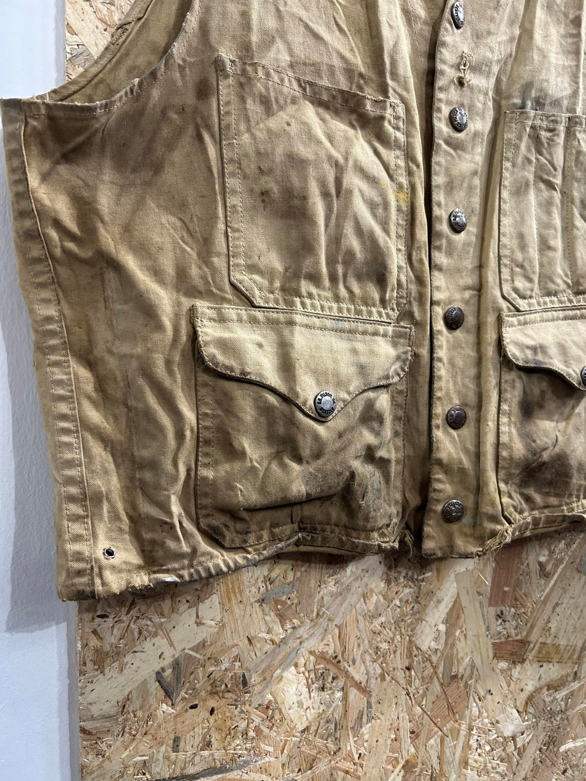 Vintage 50s Filson Dry Cloth Vest Medium Gilet Beige Made In USA Canvas