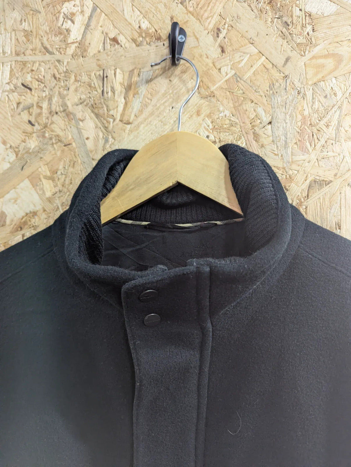 Vintage Burberry London Coat Mens XL Black Wool Cashmere Quilted Padded Nova