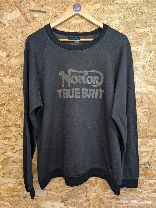Norton Large True Brit Supporters Club Sweater Black Vintage 90s Crew Neck