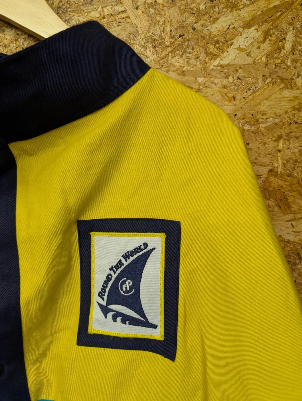 Vintage Smock Company Pullover Oversized Medium Yellow Blue Twill Nautical 1992