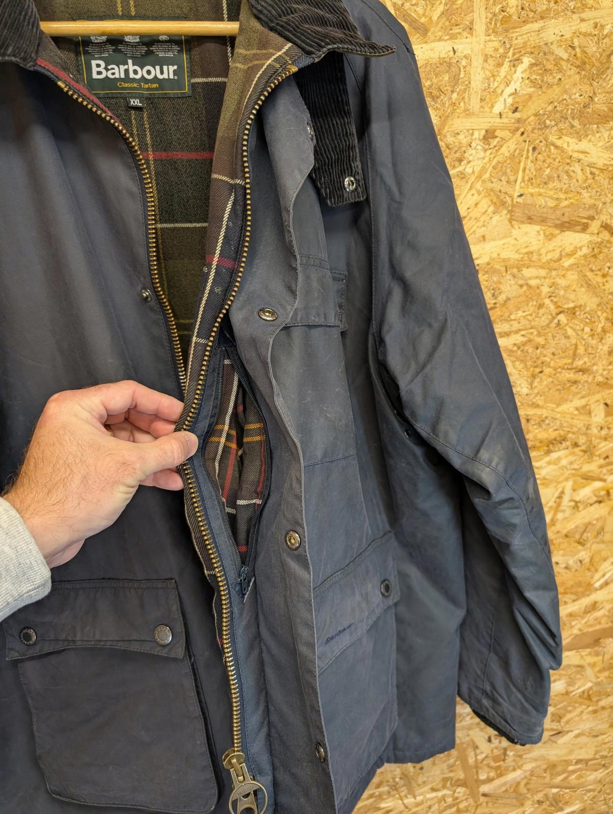 Barbour Rufford Wax Jacket XXL Men Tartan Lined Country Navy Blue Cord Collar