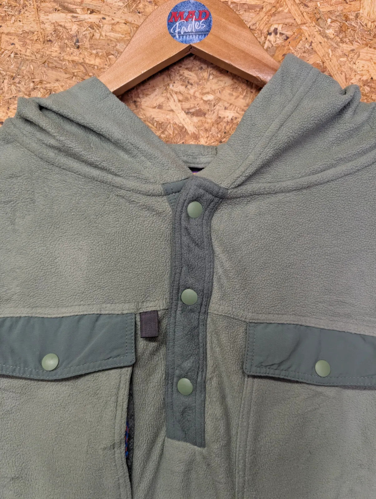 Patagonia Hooded Fleece Pullover Mens Large Green Snap-T Pockets Retro Synchilla