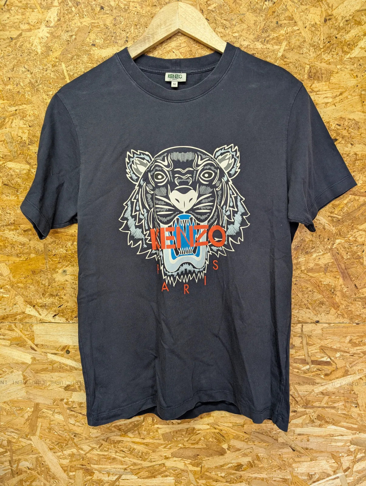 Kenzo Crew Neck T Shirt Mens Medium Navy Blue Cotton Tiger Graphic Short Sleeve