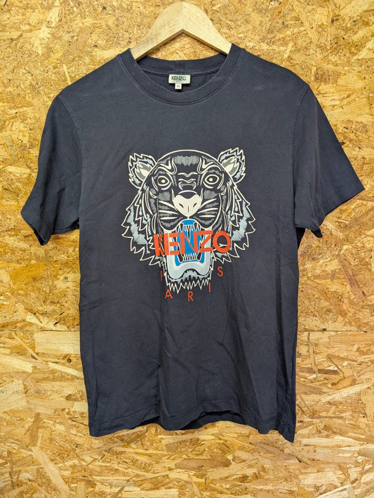 Kenzo Crew Neck T Shirt Mens Medium Navy Blue Cotton Tiger Graphic Short Sleeve