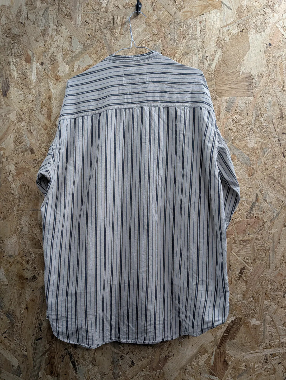 Levis Shirt Mens Large Henley Grandad Collar White Cotton Striped Long Sleeve