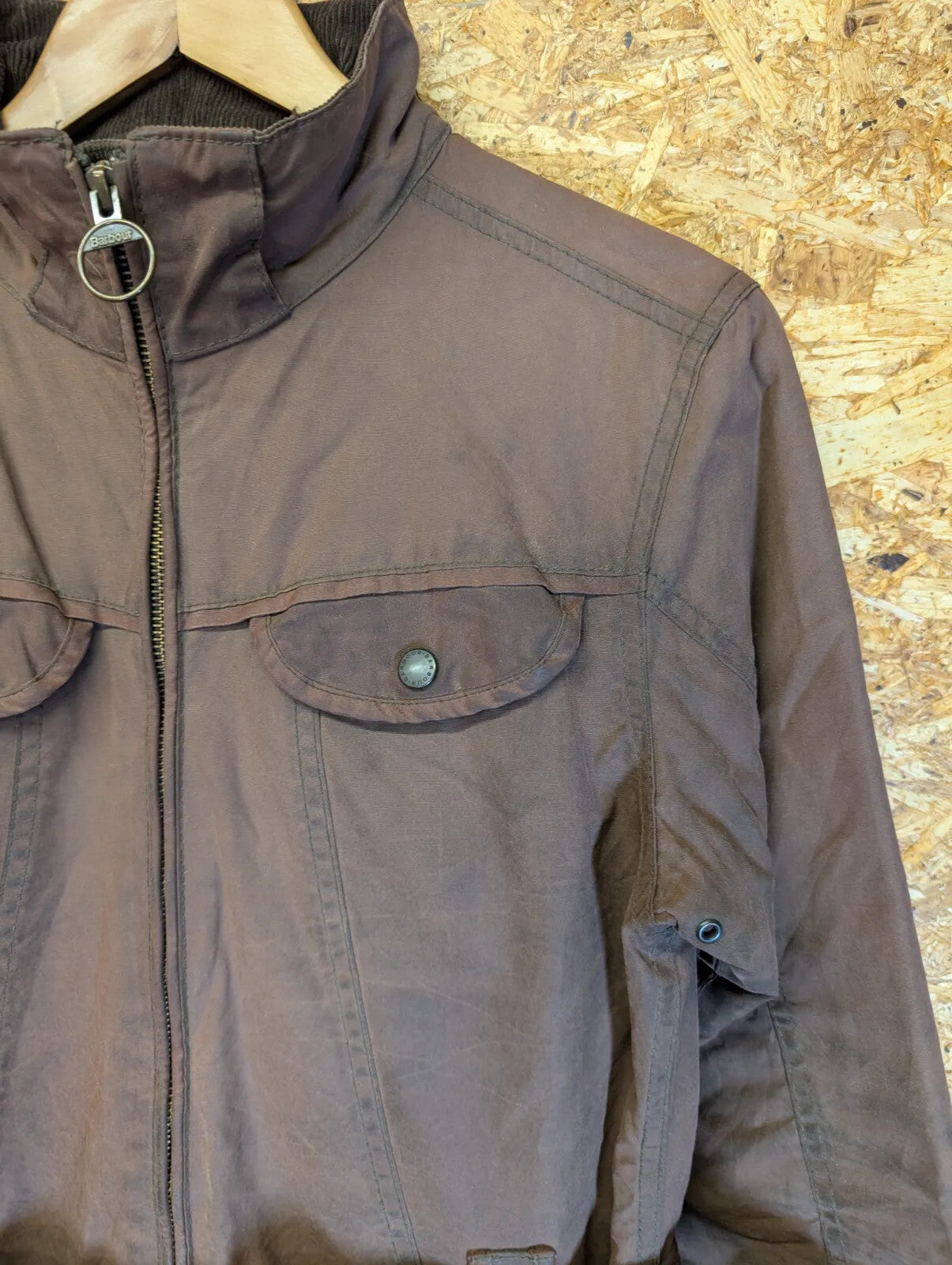 Barbour Cameron Coat Womens UK10 Brown Waxed Cotton Quilted Belted Full Zip