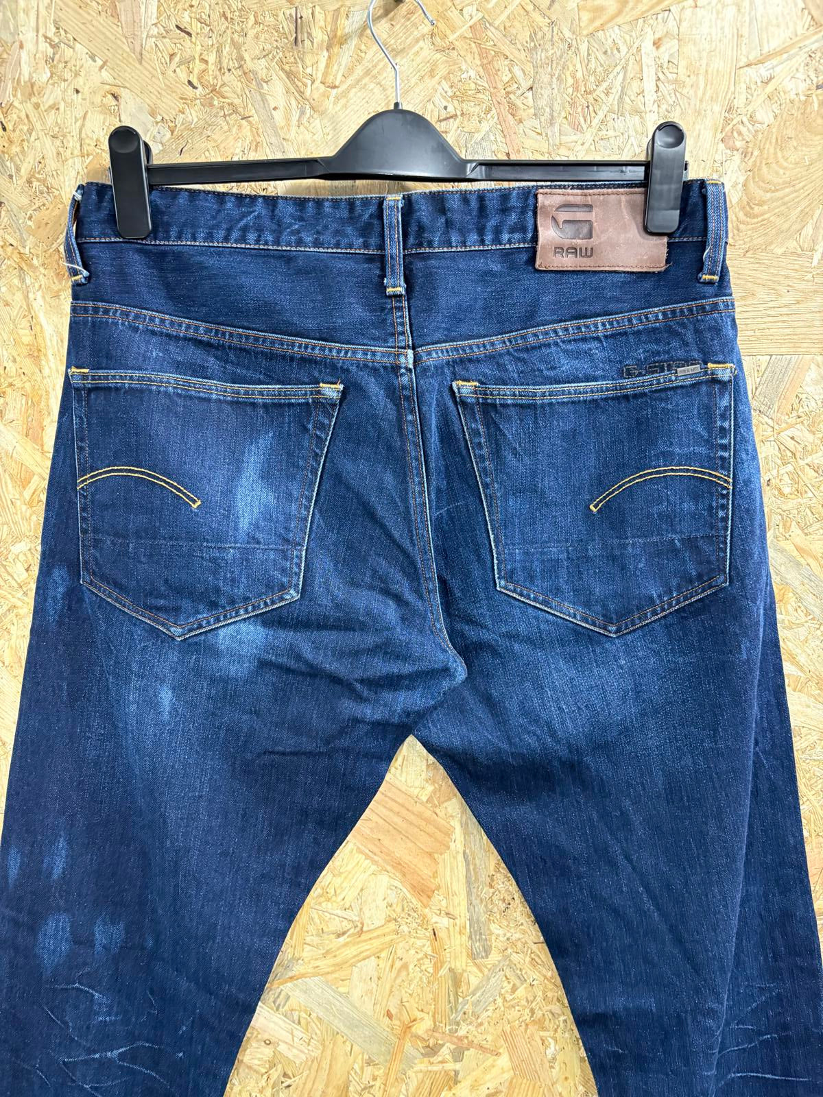 G-Star 3301 Tapered Jeans W34 L32 Navy Blue Dark Denim Button Fly