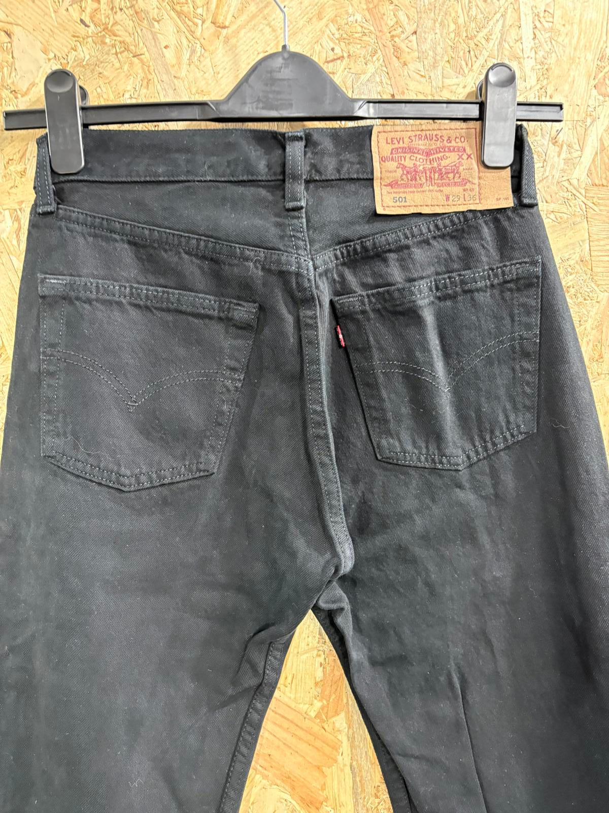 Levis 501 Black Jeans W29 L36 Men Made Vintage 90s Straight Leg Button Fly