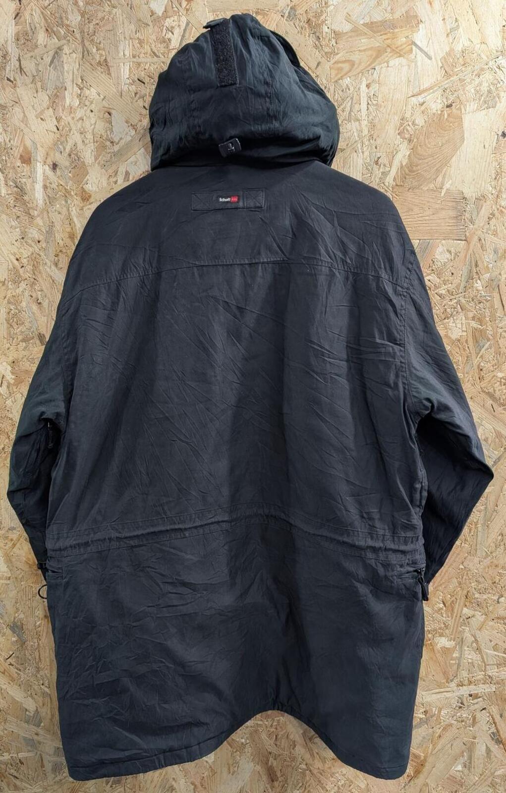 Schott NYC Parka Jacket Large Black Utility Zip Pockets USA 90s Insulated Hood