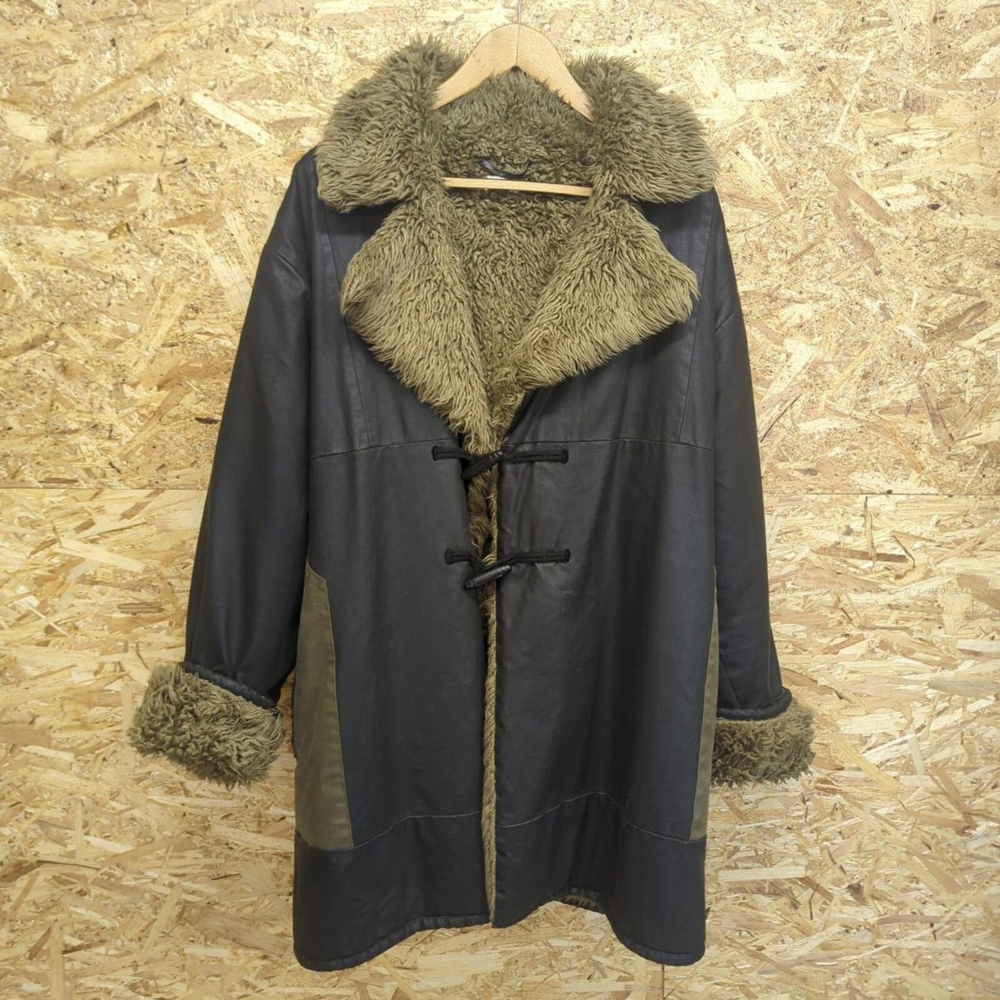 Dries Van Noten Afghan Coat Women XL Waxed Sherpa Duffle Coat Charcoal Y2K