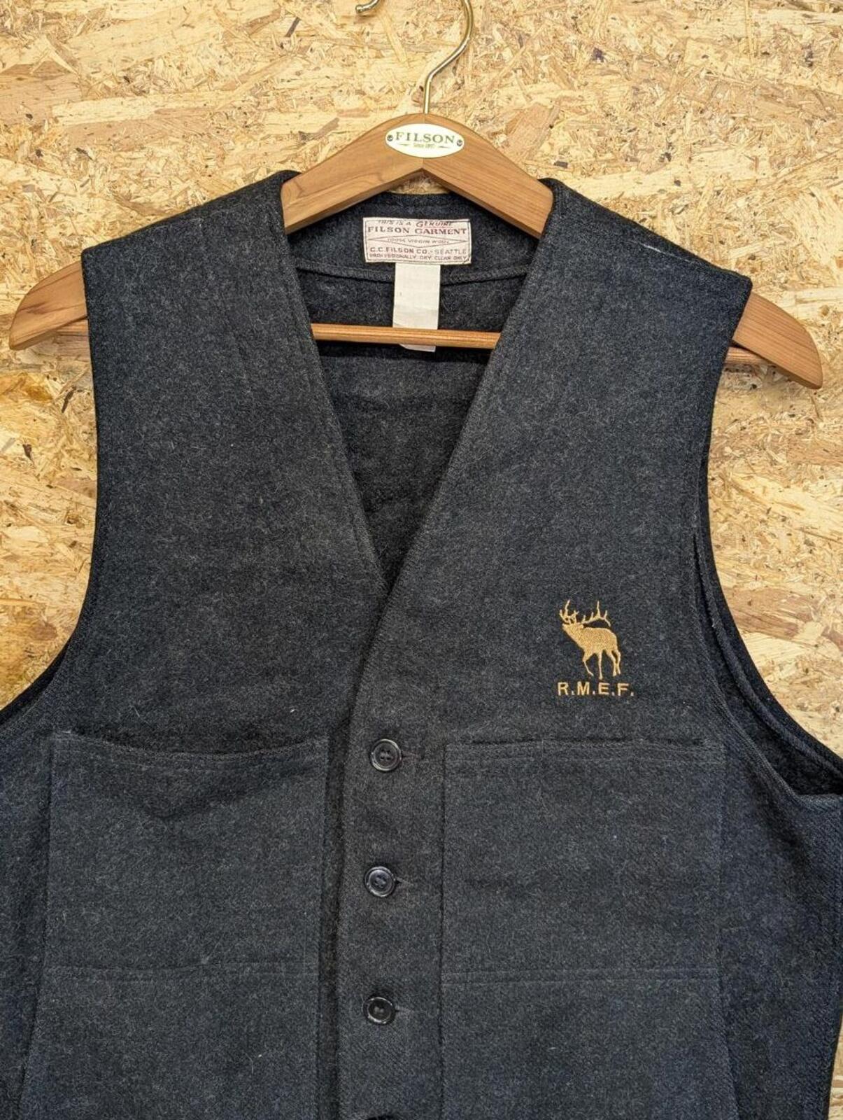 Filson Mackinaw Vest Mens Small Grey Wool Outdoor Waistcoat Gilet Body Warmer