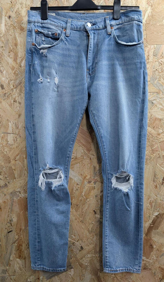 Levis 512 Slim Jeans W33 L30 Men Light Blue Distressed Stretch Red Tab Zip Fly