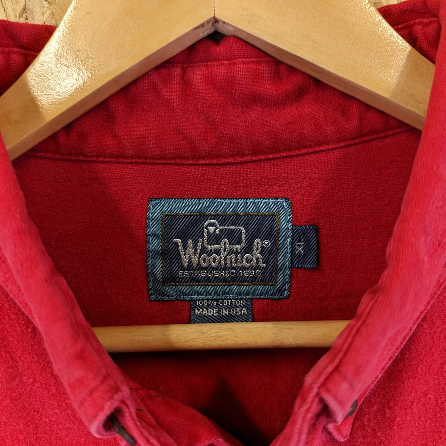 Woolrich Made In USA Vintage 90s Heavy Duty Cotton Chamois Shirt Jacket Red XL