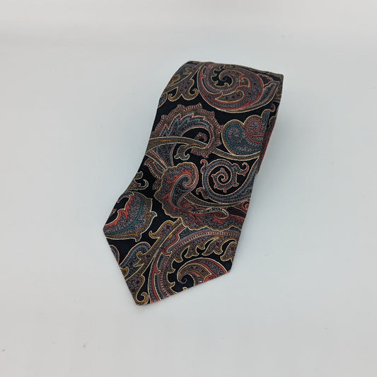 Vintage Kurt Geiger Pure Silk Blue Gold Paisley Patterned Tie Made In England