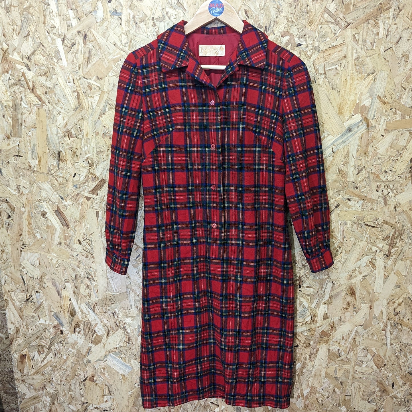 Pendleton USA Vintage 70s Heavy Duty Wool Dress Shirt Check Red Green Size 8