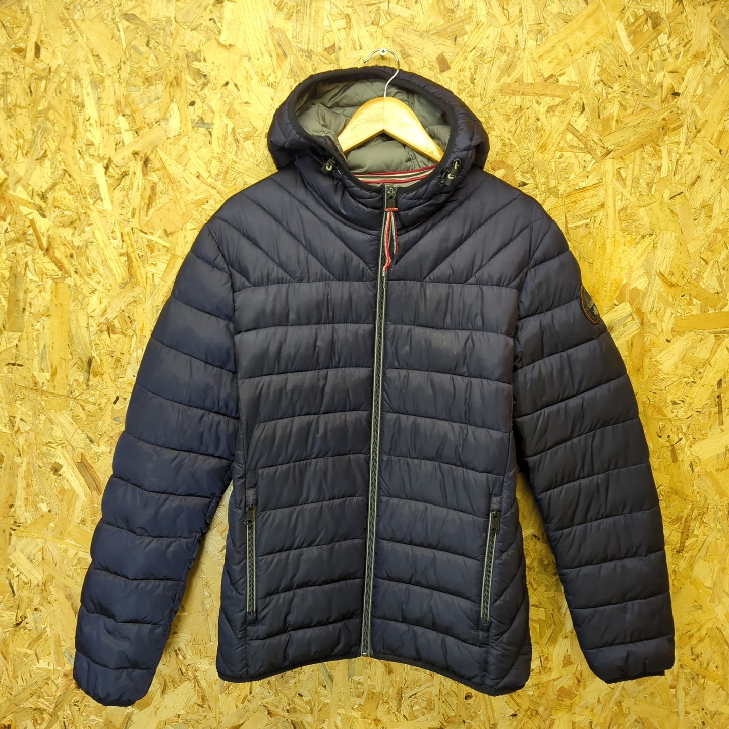 Napapijri Hooded Padded Puffa Jacket Blue Quilted Lightweight Mens Size Medium