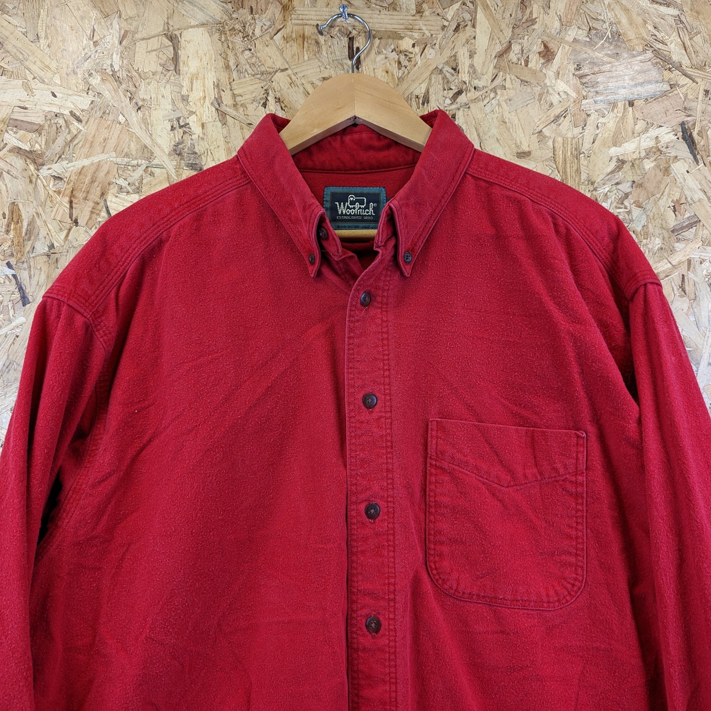 Woolrich Made In USA Vintage 90s Heavy Duty Cotton Chamois Shirt Jacket Red XL