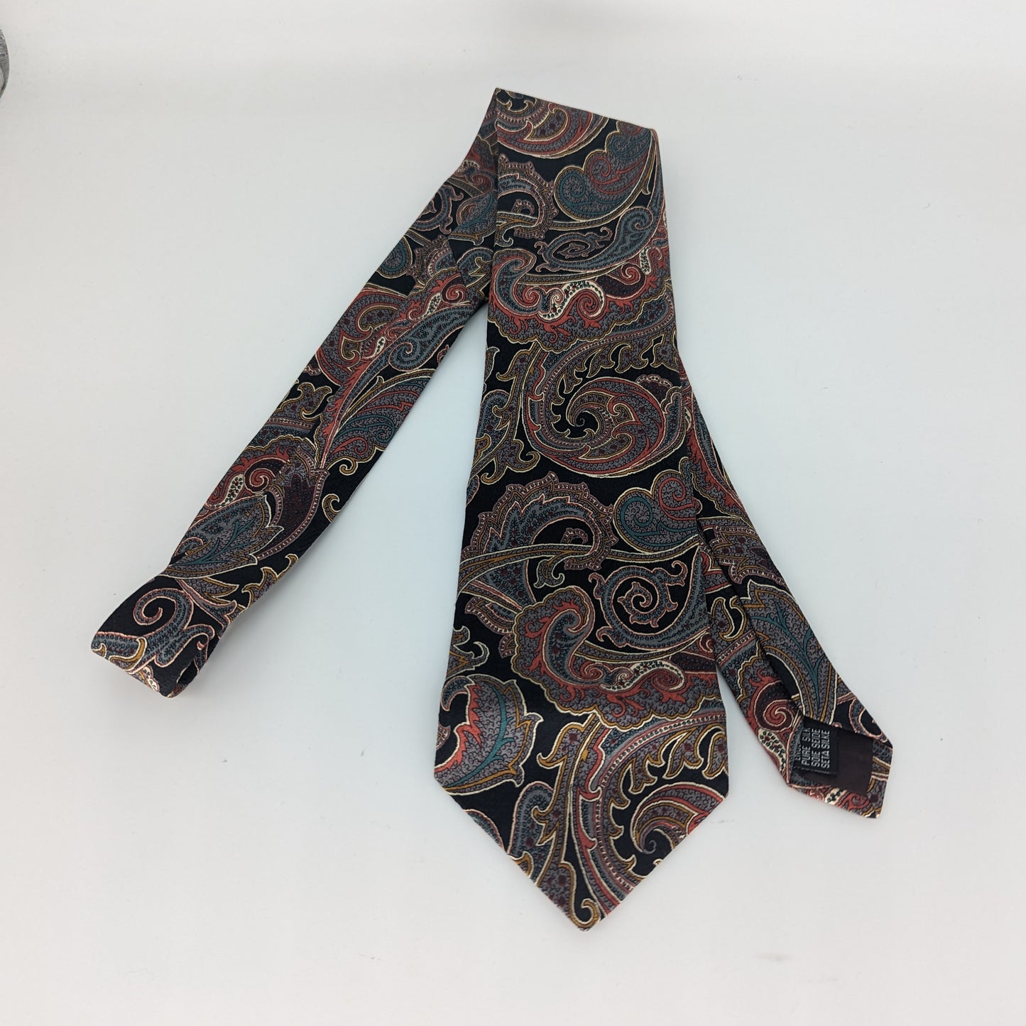 Vintage Kurt Geiger Pure Silk Blue Gold Paisley Patterned Tie Made In England