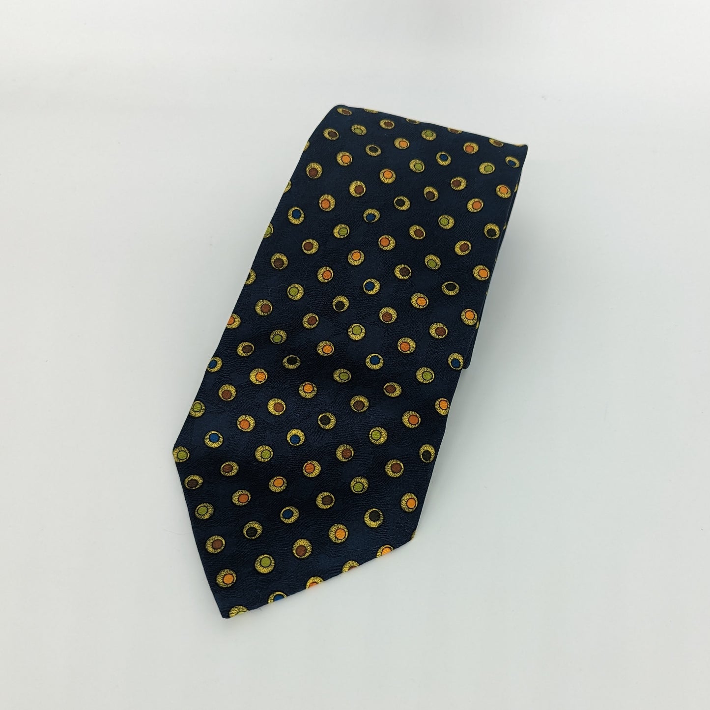 Ciro Citterio Tie Mens Vintage 90s Necktie Navy Blue Gold Polka Dot