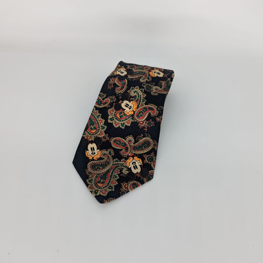 Disney Mickey Mouse Tie Navy Blue Mens Vintage 90s Paisley Silk Necktie