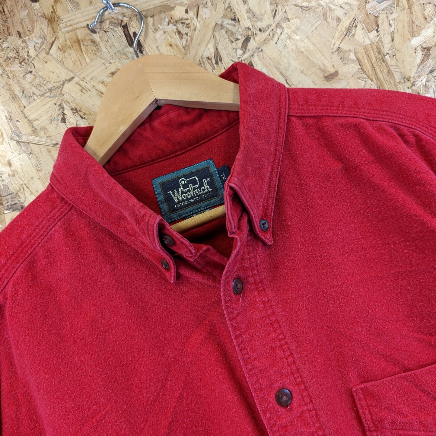 Woolrich Made In USA Vintage 90s Heavy Duty Cotton Chamois Shirt Jacket Red XL