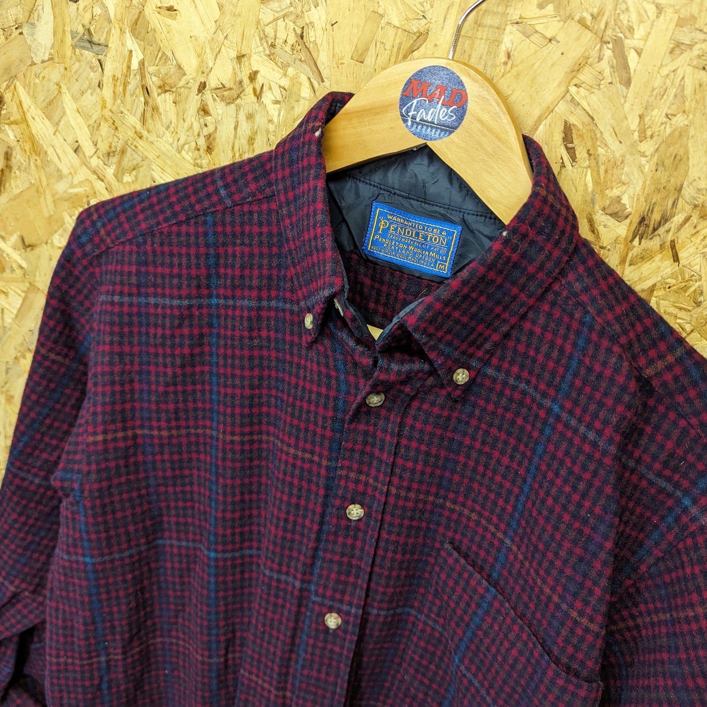 Pendleton USA Vintage 90s Heavy Duty Wool Shirt Jacket Check Plaid Red Medium