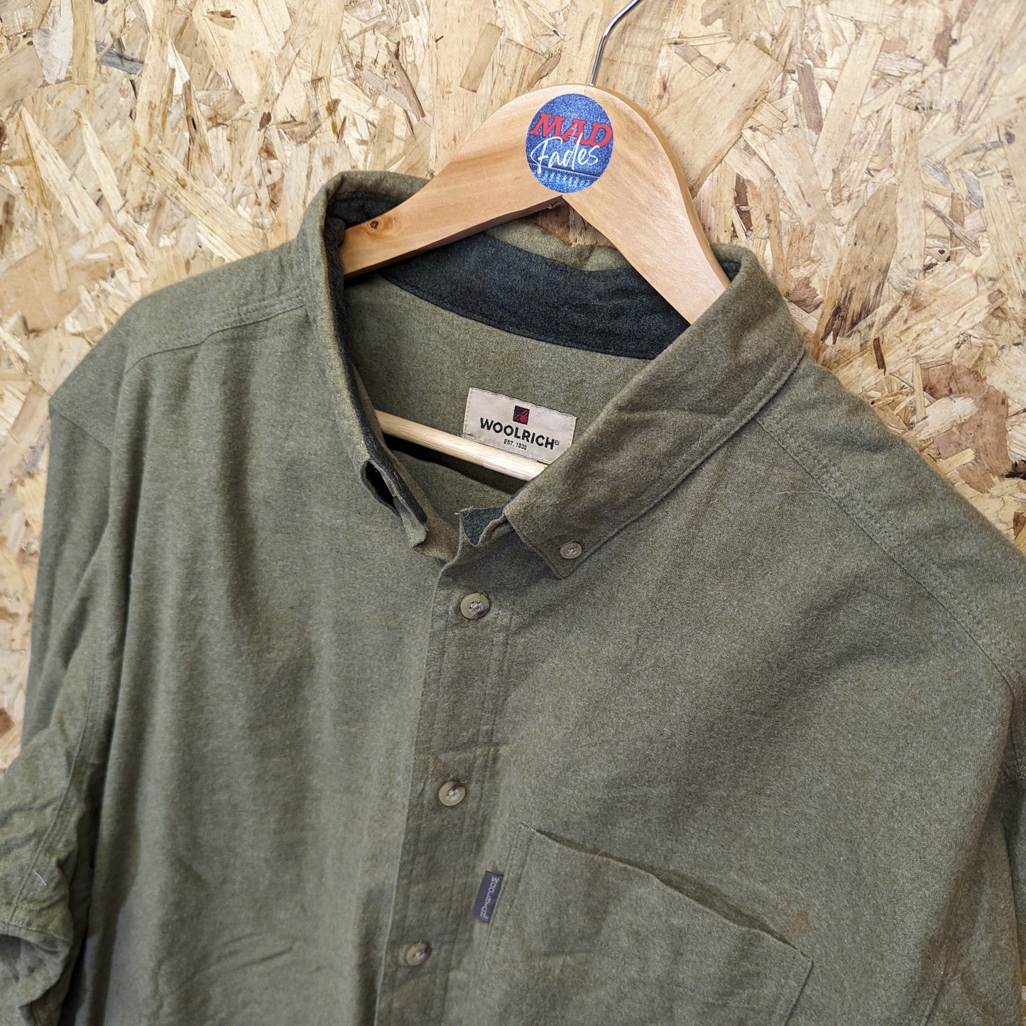 Woolrich Olive Green Heavy Duty Brushed Cotton Shirt Jacket Pocket XL - 2XL