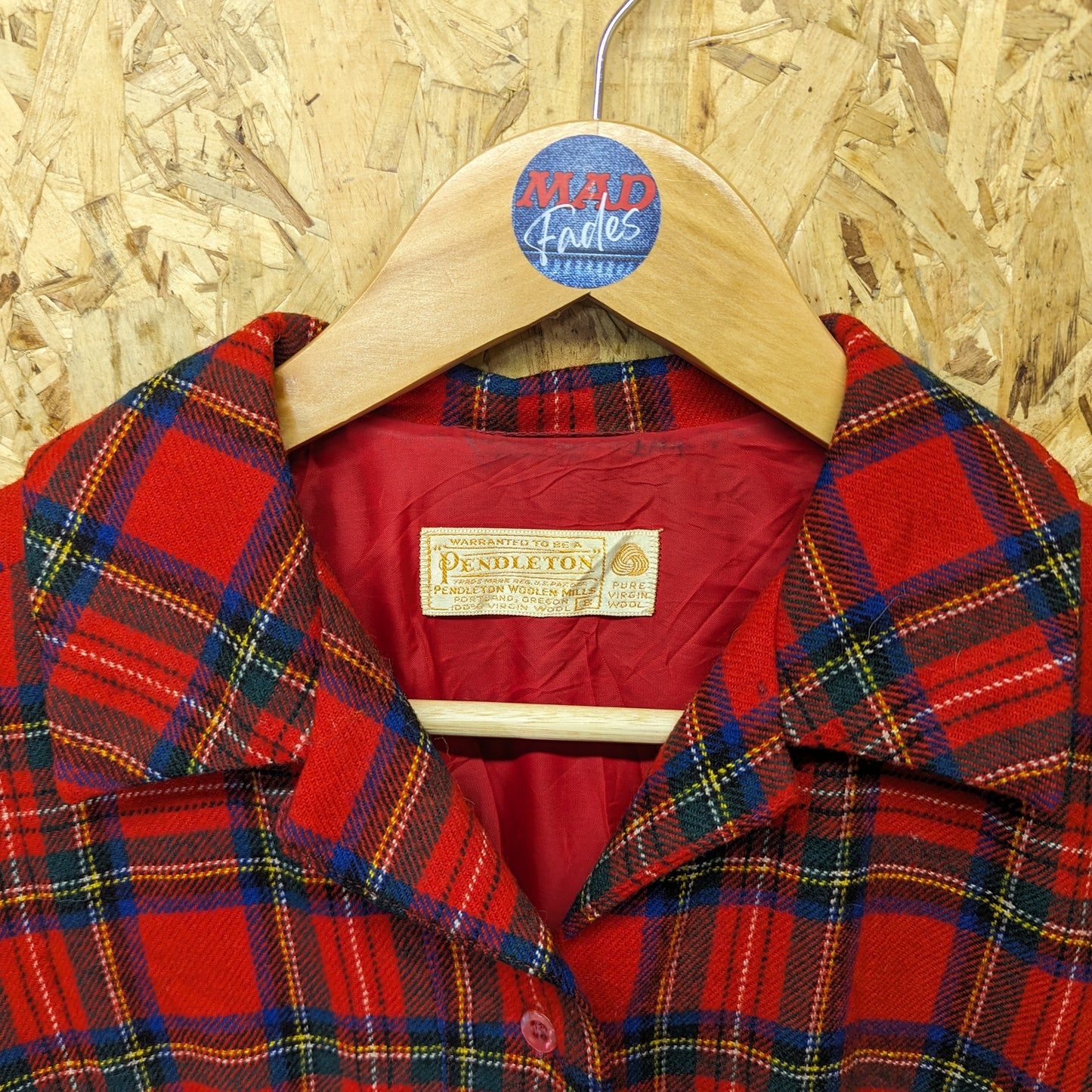 Pendleton USA Vintage 70s Heavy Duty Wool Dress Shirt Check Red Green Size 8