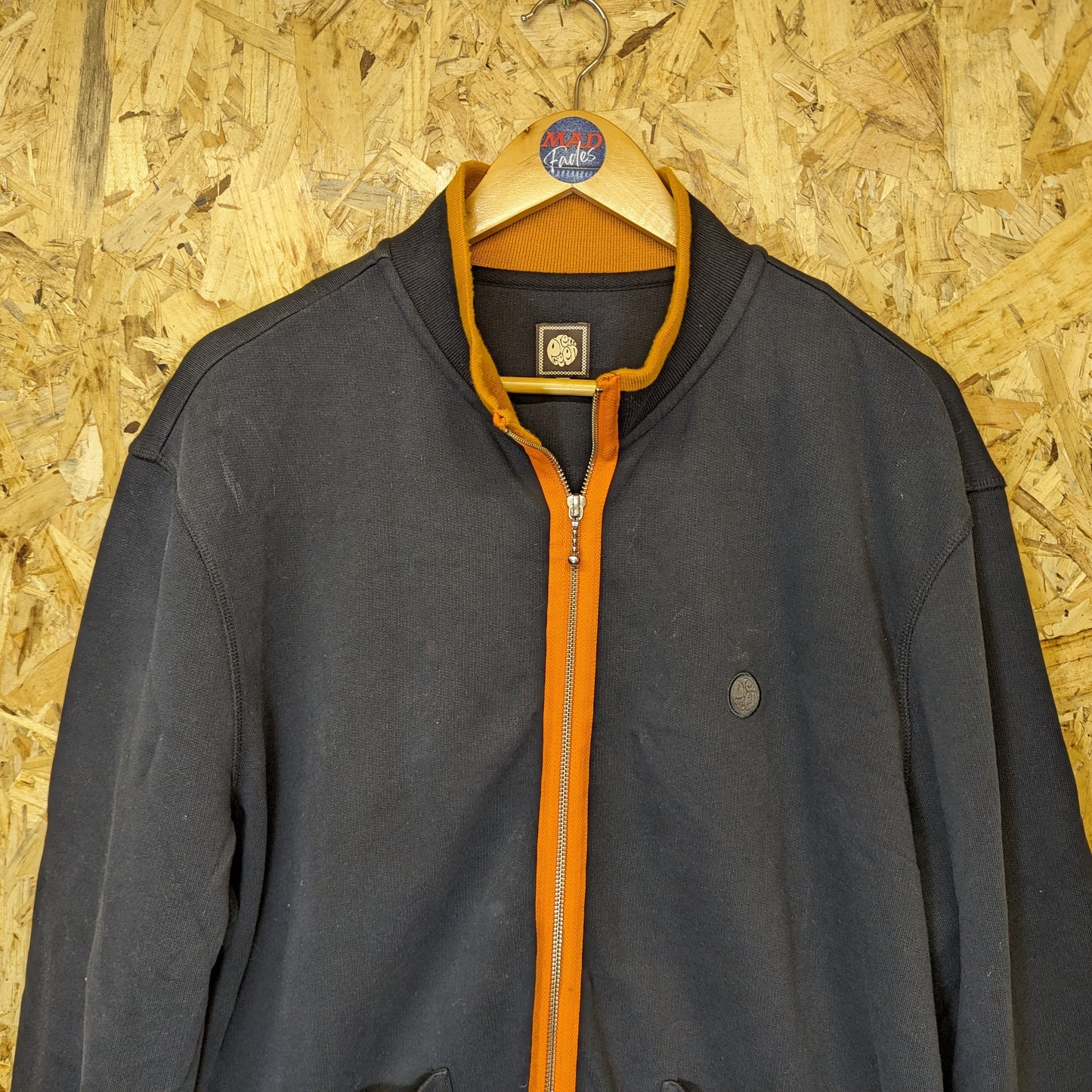 Pretty Green Top Full Zip Sweater Jacket Pullover Pockets Black Orange 2XL