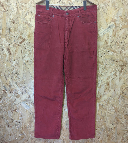 Burberry Garvik Red Cords Straight Leg Corduroys Zip Fly Vintage 90s W34 L31