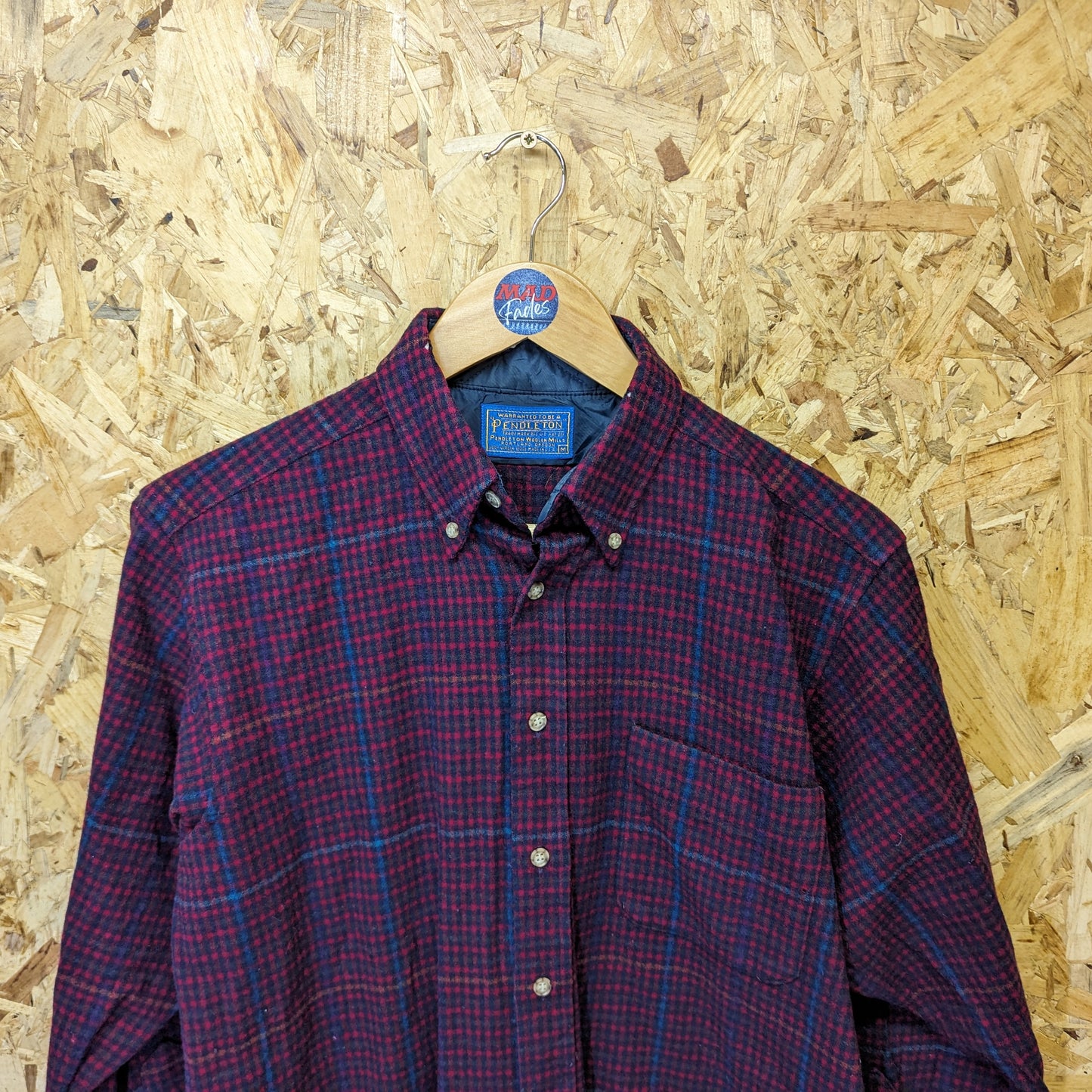 Pendleton USA Vintage 90s Heavy Duty Wool Shirt Jacket Check Plaid Red Medium