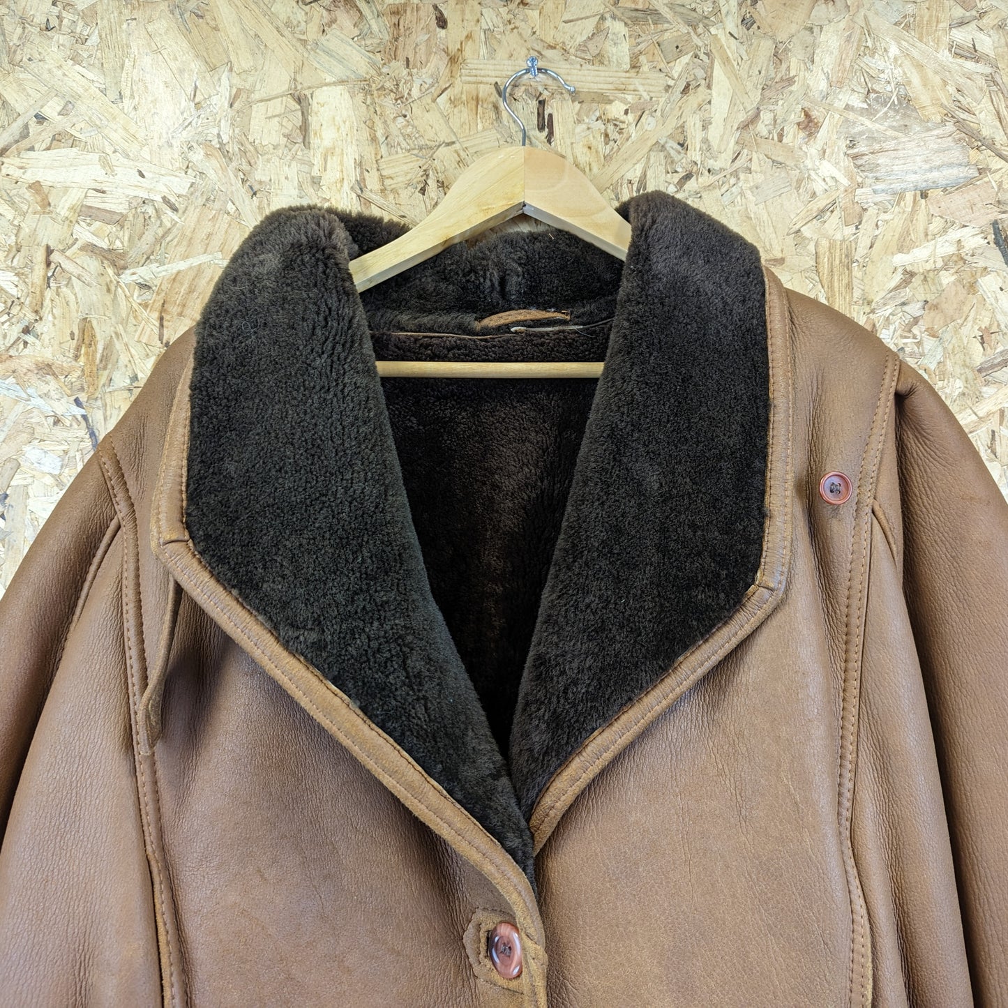 County Coats Genuine Shearling Sheepskin Oversized Aviator Flying Jacket Size 16